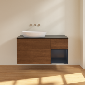 Тумба под раковину Villeroy & Boch Finion 120х50,1 см с подсветкой МДФ шпон грецкого ореха/стекло черное матовое FA52HGGN