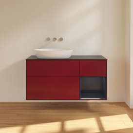 Тумба под раковину Villeroy & Boch Finion 120х50,1 см с подсветкой МДФ пион матовый лак/стекло черное матовое FA52HGHB