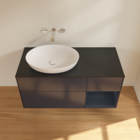 Тумба под раковину Villeroy & Boch Finion 120х50,1 см с подсветкой МДФ темно-синий матовый лак/стекло черное матовое FA52HGHG