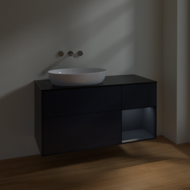 Тумба под раковину Villeroy & Boch Finion 120х50,1 см с подсветкой МДФ темно-синий матовый лак/стекло черное матовое FA52HGHG