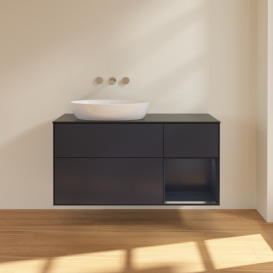 Тумба под раковину Villeroy & Boch Finion 120х50,1 см с подсветкой МДФ темно-синий матовый лак/стекло черное матовое FA52HGHG