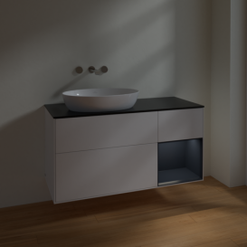 Тумба под раковину Villeroy & Boch Finion 120х50,1 см с подсветкой МДФ белый матовый лак/стекло черное матовое FA52HGMT