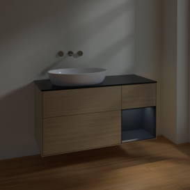 Тумба под раковину Villeroy & Boch Finion 120х50,1 см с подсветкой МДФ шпон дуба/стекло черное матовое FA52HGPC