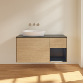 Тумба под раковину Villeroy & Boch Finion 120х50,1 см с подсветкой МДФ шпон дуба/стекло черное матовое FA52HGPC