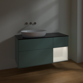 Тумба под раковину Villeroy & Boch Finion 120х50,1 см с подсветкой МДФ оливковый матовый лак/стекло черное матовое FA52MTGM