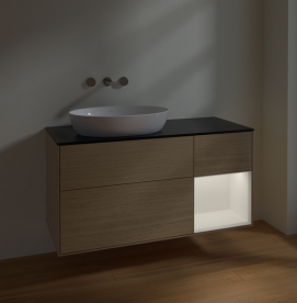 Тумба под раковину Villeroy & Boch Finion 120х50,1 см с подсветкой МДФ шпон дуба/стекло черное матовое FA52MTPC