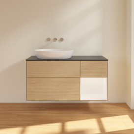 Тумба под раковину Villeroy & Boch Finion 120х50,1 см с подсветкой МДФ шпон дуба/стекло черное матовое FA52MTPC