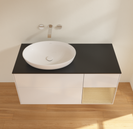 Тумба под раковину Villeroy & Boch Finion 120х50,1 см с подсветкой МДФ глянцевый белый лак/стекло черное матовое FA52PCGF