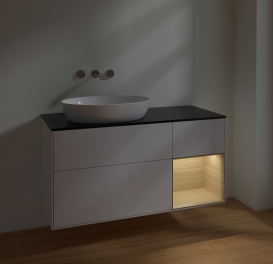 Тумба под раковину Villeroy & Boch Finion 120х50,1 см с подсветкой МДФ глянцевый белый лак/стекло черное матовое FA52PCGF