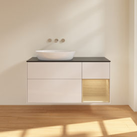 Тумба под раковину Villeroy & Boch Finion 120х50,1 см с подсветкой МДФ глянцевый белый лак/стекло черное матовое FA52PCGF