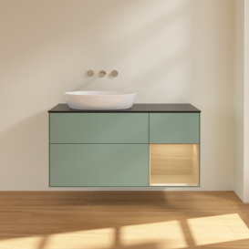 Тумба под раковину Villeroy & Boch Finion 120х50,1 см с подсветкой МДФ оливковый матовый лак/стекло черное матовое FA52PCGM