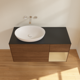 Тумба под раковину Villeroy & Boch Finion 120х50,1 см с подсветкой МДФ шпон грецкого ореха/стекло черное матовое FA52PCGN