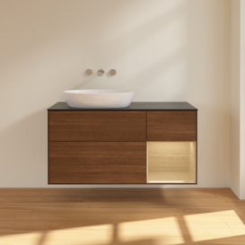 Тумба под раковину Villeroy & Boch Finion 120х50,1 см с подсветкой МДФ шпон грецкого ореха/стекло черное матовое FA52PCGN