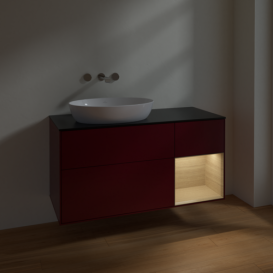 Тумба под раковину Villeroy & Boch Finion 120х50,1 см с подсветкой МДФ пион матовый лак/стекло черное матовое FA52PCHB