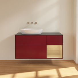 Тумба под раковину Villeroy & Boch Finion 120х50,1 см с подсветкой МДФ пион матовый лак/стекло черное матовое FA52PCHB