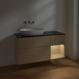 Тумба под раковину Villeroy & Boch Finion 120х50,1 см с подсветкой МДФ шпон дуба/стекло черное матовое FA52PCPC