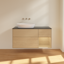 Тумба под раковину Villeroy & Boch Finion 120х50,1 см с подсветкой МДФ шпон дуба/стекло черное матовое FA52PCPC