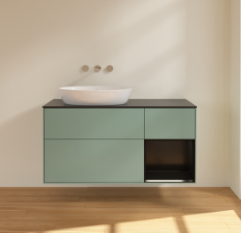 Тумба под раковину Villeroy & Boch Finion 120х50,1 см с подсветкой МДФ оливковый матовый лак/стекло черное матовое FA52PDGM