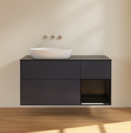 Тумба под раковину Villeroy & Boch Finion 120х50,1 см с подсветкой МДФ темно-синий матовый лак/стекло черное матовое FA52PDHG