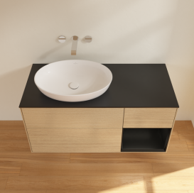 Тумба под раковину Villeroy & Boch Finion 120х50,1 см с подсветкой МДФ шпон дуба/стекло черное матовое FA52PDPC