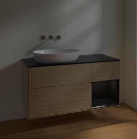 Тумба под раковину Villeroy & Boch Finion 120х50,1 см с подсветкой МДФ шпон дуба/стекло черное матовое FA52PDPC