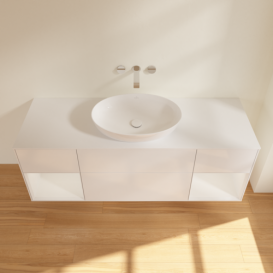 Тумба под раковину Villeroy & Boch Finion 160х50,1 см с подсветкой МДФ глянцевый белый лак/стекло белое матовое FD01GFGF