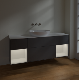 Тумба под раковину Villeroy & Boch Finion 160х50,1 см с подсветкой МДФ антрацит матовый лак/стекло белое матовое FD01GFGK