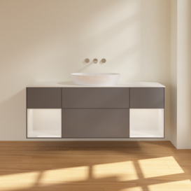 Тумба под раковину Villeroy & Boch Finion 160х50,1 см с подсветкой МДФ антрацит матовый лак/стекло белое матовое FD01GFGK