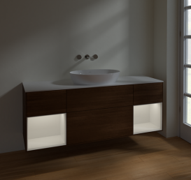 Тумба под раковину Villeroy & Boch Finion 160х50,1 см с подсветкой МДФ шпон грецкого ореха/стекло белое матовое FD01GFGN