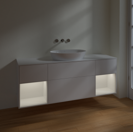 Тумба под раковину Villeroy & Boch Finion 160х50,1 см с подсветкой МДФ белый матовый лак/стекло белое матовое FD01GFMT
