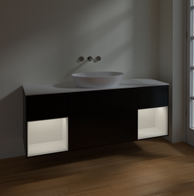Тумба под раковину Villeroy & Boch Finion 160х50,1 см с подсветкой МДФ черный матовый лак/стекло белое матовое FD01GFPD