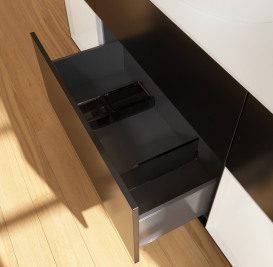 Тумба под раковину Villeroy & Boch Finion 160х50,1 см с подсветкой МДФ черный матовый лак/стекло белое матовое FD01GFPD