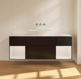 Тумба под раковину Villeroy & Boch Finion 160х50,1 см с подсветкой МДФ черный матовый лак/стекло белое матовое FD01GFPD