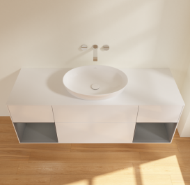 Тумба под раковину Villeroy & Boch Finion 160х50,1 см с подсветкой МДФ глянцевый белый лак/стекло белое матовое FD01GKGF