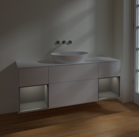 Тумба под раковину Villeroy & Boch Finion 160х50,1 см с подсветкой МДФ глянцевый белый лак/стекло белое матовое FD01GKGF