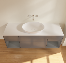 Тумба под раковину Villeroy & Boch Finion 160х50,1 см с подсветкой МДФ антрацит матовый лак/стекло белое матовое FD01GKGK