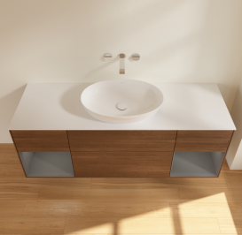 Тумба под раковину Villeroy & Boch Finion 160х50,1 см с подсветкой МДФ шпон грецкого ореха/стекло белое матовое FD01GKGN