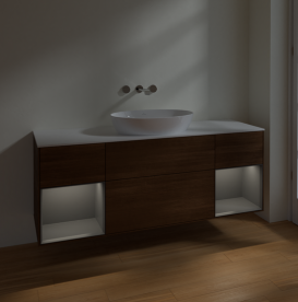 Тумба под раковину Villeroy & Boch Finion 160х50,1 см с подсветкой МДФ шпон грецкого ореха/стекло белое матовое FD01GKGN