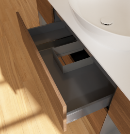 Тумба под раковину Villeroy & Boch Finion 160х50,1 см с подсветкой МДФ шпон грецкого ореха/стекло белое матовое FD01GKGN