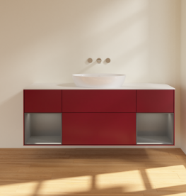 Тумба под раковину Villeroy & Boch Finion 160х50,1 см с подсветкой МДФ пион матовый лак/стекло белое матовое FD01GKHB