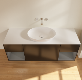 Тумба под раковину Villeroy & Boch Finion 160х50,1 см с подсветкой МДФ черный матовый лак/стекло белое матовое FD01GKPD