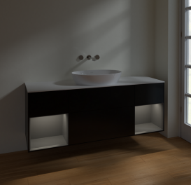 Тумба под раковину Villeroy & Boch Finion 160х50,1 см с подсветкой МДФ черный матовый лак/стекло белое матовое FD01GKPD