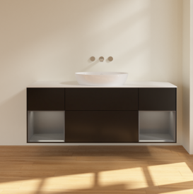 Тумба под раковину Villeroy & Boch Finion 160х50,1 см с подсветкой МДФ черный матовый лак/стекло белое матовое FD01GKPD