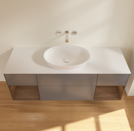 Тумба под раковину Villeroy & Boch Finion 160х50,1 см с подсветкой МДФ антрацит матовый лак/стекло белое матовое FD01GNGK