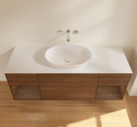 Тумба под раковину Villeroy & Boch Finion 160х50,1 см с подсветкой МДФ шпон грецкого ореха/стекло белое матовое FD01GNGN