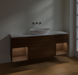 Тумба под раковину Villeroy & Boch Finion 160х50,1 см с подсветкой МДФ шпон грецкого ореха/стекло белое матовое FD01GNGN