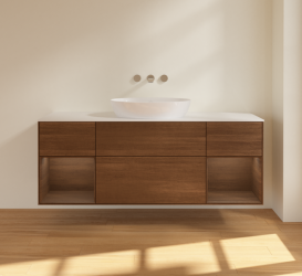 Тумба под раковину Villeroy & Boch Finion 160х50,1 см с подсветкой МДФ шпон грецкого ореха/стекло белое матовое FD01GNGN