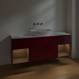 Тумба под раковину Villeroy & Boch Finion 160х50,1 см с подсветкой МДФ пион матовый лак/стекло белое матовое FD01GNHB