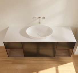 Тумба под раковину Villeroy & Boch Finion 160х50,1 см с подсветкой МДФ черный матовый лак/стекло белое матовое FD01GNPD