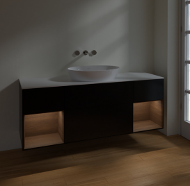 Тумба под раковину Villeroy & Boch Finion 160х50,1 см с подсветкой МДФ черный матовый лак/стекло белое матовое FD01GNPD